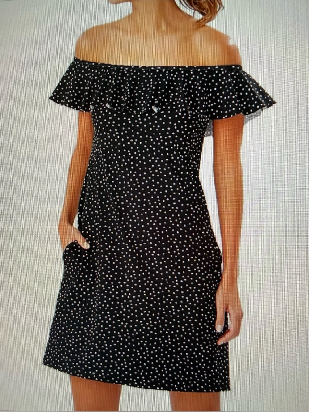 Tommy Bahama Off The Shoulder Black Polka Dot Dress